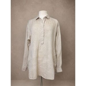 J. McLaughlin Sz M Beige Linen Button Detail Tunic Blouse